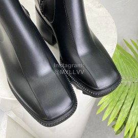 Chloe Betty Leather Thick High Heeled Boots For Women Black
