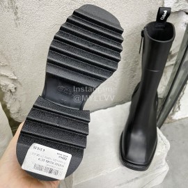 Chloe Betty Leather Thick High Heeled Boots For Women Black