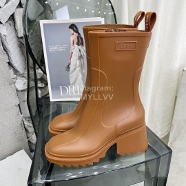 Chloe Betty Leather Thick High Heeled Boots For Women Brown