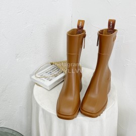 Chloe Betty Leather Thick High Heeled Boots For Women Brown