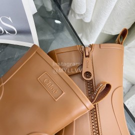 Chloe Betty Leather Thick High Heeled Boots For Women Brown