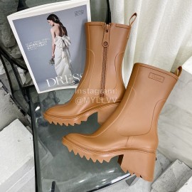 Chloe Betty Leather Thick High Heeled Boots For Women Brown