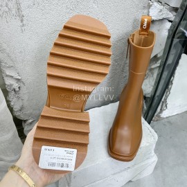 Chloe Betty Leather Thick High Heeled Boots For Women Brown