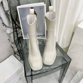 Chloe Betty Leather Thick High Heeled Boots For Women White