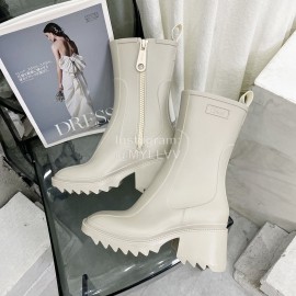 Chloe Betty Leather Thick High Heeled Boots For Women White