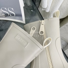 Chloe Betty Leather Thick High Heeled Boots For Women White