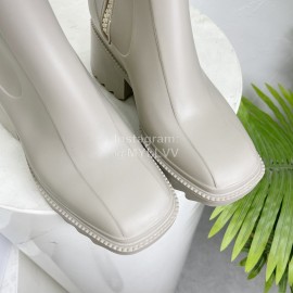 Chloe Betty Leather Thick High Heeled Boots For Women White