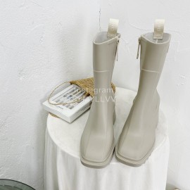 Chloe Betty Leather Thick High Heeled Boots For Women White