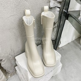 Chloe Betty Leather Thick High Heeled Boots For Women White