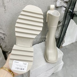 Chloe Betty Leather Thick High Heeled Boots For Women White