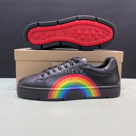 Christian Louboutin Rainbow Printed Leather Casual Shoes For Men Black