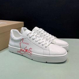 Christian Louboutin Letter Printed Leather Casual Shoes For Men White