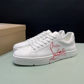 Christian Louboutin Letter Printed Leather Casual Shoes For Men White