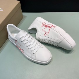 Christian Louboutin Letter Printed Leather Casual Shoes For Men White