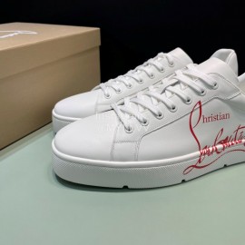 Christian Louboutin Letter Printed Leather Casual Shoes For Men White