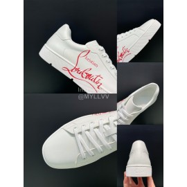 Christian Louboutin Letter Printed Leather Casual Shoes For Men White