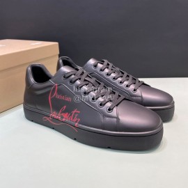 Christian Louboutin Letter Printed Leather Casual Shoes For Men Black