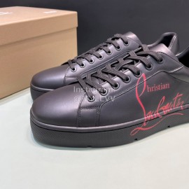 Christian Louboutin Letter Printed Leather Casual Shoes For Men Black