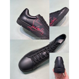 Christian Louboutin Letter Printed Leather Casual Shoes For Men Black