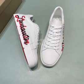 Cl Letter Printed Leather Casual Shoes For Men White