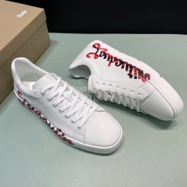 Cl Letter Printed Leather Casual Shoes For Men White