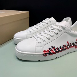 Cl Letter Printed Leather Casual Shoes For Men White