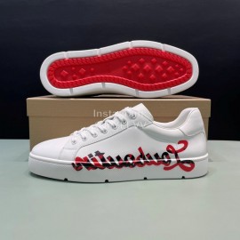 Cl Letter Printed Leather Casual Shoes For Men White