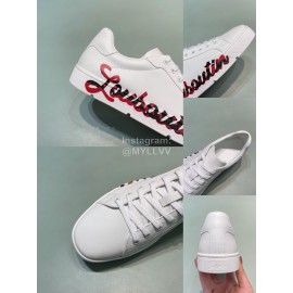 Cl Letter Printed Leather Casual Shoes For Men White