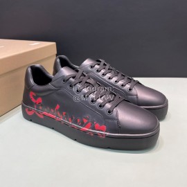 Cl Letter Printed Leather Casual Shoes For Men Black