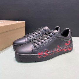 Cl Letter Printed Leather Casual Shoes For Men Black