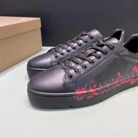 Cl Letter Printed Leather Casual Shoes For Men Black