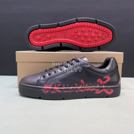 Cl Letter Printed Leather Casual Shoes For Men Black