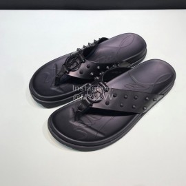Christian Louboutin Black Leather Rivet Flip Flops For Men