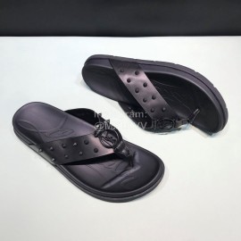 Christian Louboutin Black Leather Rivet Flip Flops For Men