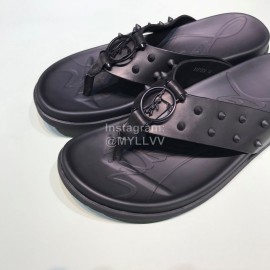Christian Louboutin Black Leather Rivet Flip Flops For Men