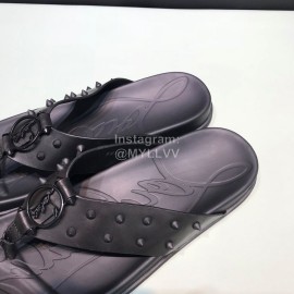 Christian Louboutin Black Leather Rivet Flip Flops For Men