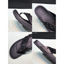 Christian Louboutin Black Leather Rivet Flip Flops For Men