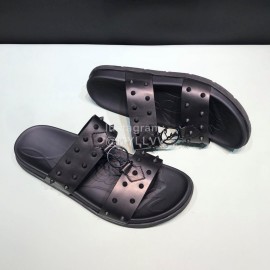 Christian Louboutin Leather Rivet Slippers For Men Black