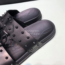 Christian Louboutin Leather Rivet Slippers For Men Black