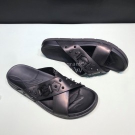Christian Louboutin Leather Rivet Black Slippers For Men 