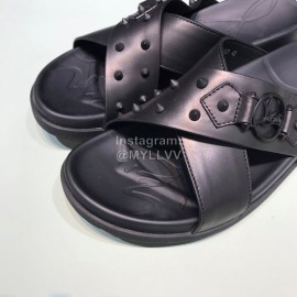 Christian Louboutin Leather Rivet Black Slippers For Men 