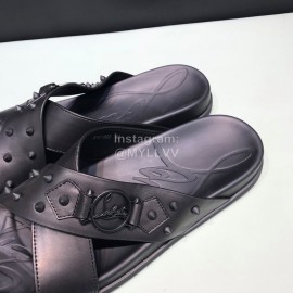 Christian Louboutin Leather Rivet Black Slippers For Men 