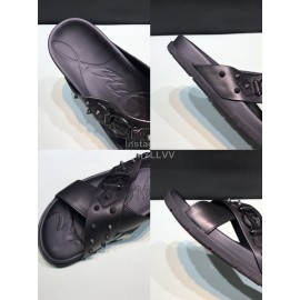 Christian Louboutin Leather Rivet Black Slippers For Men 