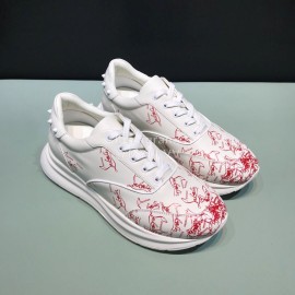 Christian Louboutin Printed Calf Leather Casual Sneakers For Men White