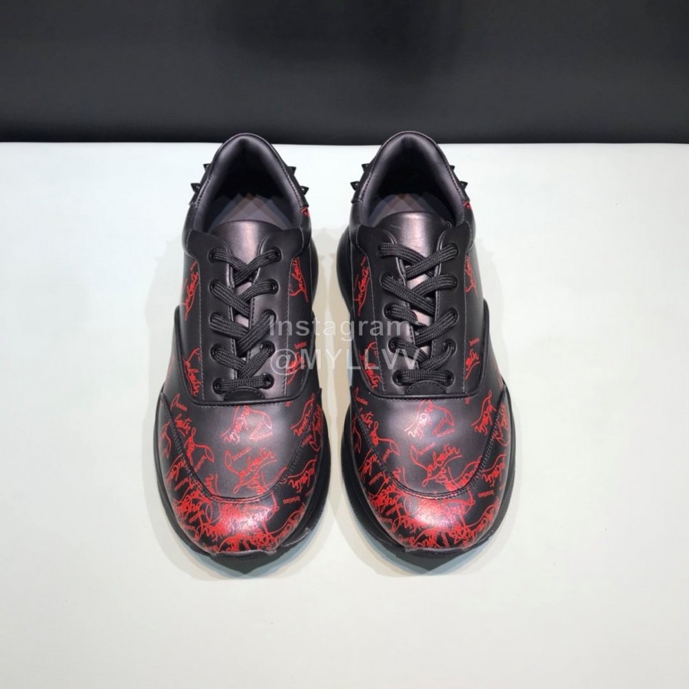 Christian Louboutin Printed Calf Leather Casual Sneakers For Men Black