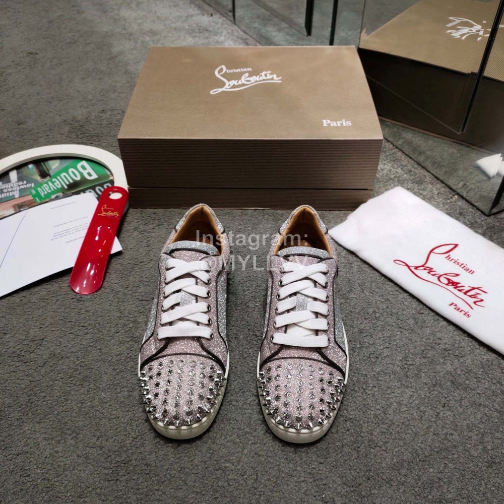 Christain Louboutin Fashion Leather Casual Shoes For Men And Women Silver
