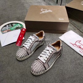 Christain Louboutin Fashion Leather Casual Shoes For Men And Women Silver