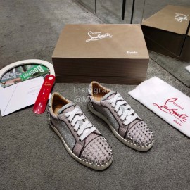 Christain Louboutin Fashion Leather Casual Shoes For Men And Women Silver