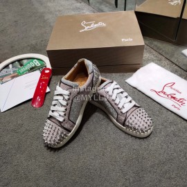 Christain Louboutin Fashion Leather Casual Shoes For Men And Women Silver