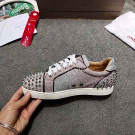 Christain Louboutin Fashion Leather Casual Shoes For Men And Women Silver